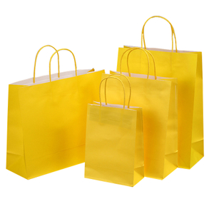 China Low Moq Wholesale Shopping Yellow Kraft Paper Bags with Handles